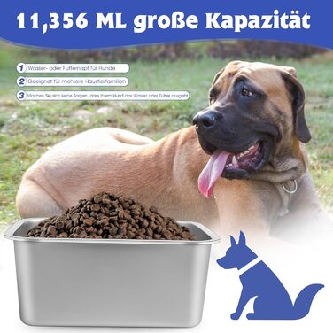 Миска для собак SBAYOOL 11.4 л, нержавіюча сталь, 36×27×15 см, для середніх та великих собак, антиковзаюча, легко миється