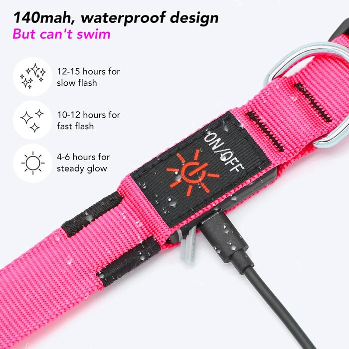 Світлодіодне нашийник для собак KOSKILL USB, водонепроникний, регульований, надяскравий (зелений, рожевий)