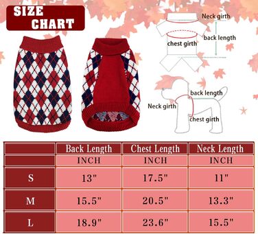 Теплий в'язаний пуловер для собак та котів, розмір L, червоно-синій, з візерунком 