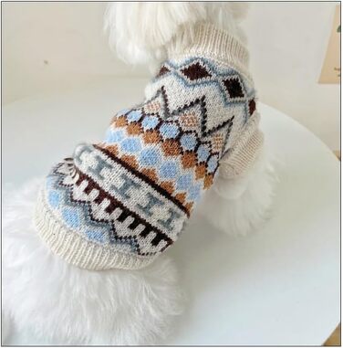 Теплий пуловер для собак на Новий рік, пухкий пуловер для маленьких та середніх собак, для Чихуахуа, Французького бульдога (Бежевий, M)