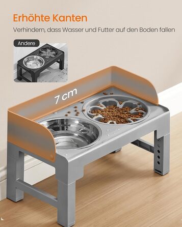 Підвищена годівниця для собак Feandrea з регульованою висотою та нахилом, 2 миски з нержавіючої сталі 304, миска для повільного годування, сірий колір, PRB103GD01