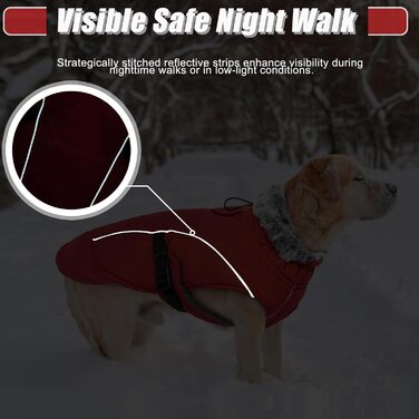 Зимовий теплий плащ для великих собак - вітронепроникний, світловідбиваючий, з регульованим коміром та кнопками, водовідштовхуюча флісова жилетка для Golden Red S