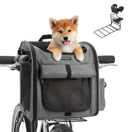 Корзина для собак на велосипед до 10 кг з міцною L-подібною кріпленням Φ80mm, складана, дихаюча, 4-в-1 (рюкзак, сумка через плече, автокрісло), з комфортним подушкою та світловідбиваючими смугами