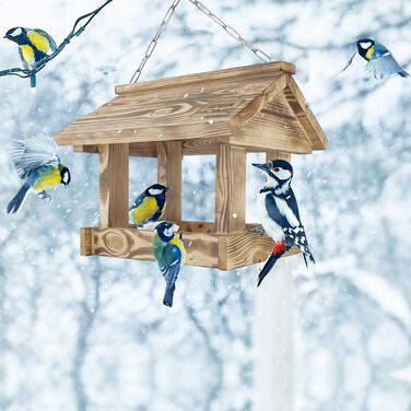 Будиночок для птахів IDEA HOME MAXI з дерева на ланцюгу. Годівниця для птахів на ланцюгу, для цілорічного годування