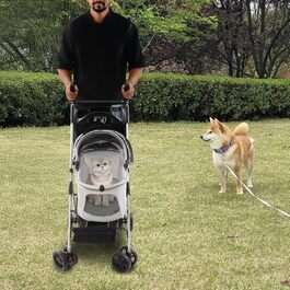 Складаний переносний візок для тварин з вантажопідйомністю 12 кг, знімний кошик 60x33 см, для котів та маленьких собак, для парку та подорожей, сітка для вентиляції та страховка (Сірий)