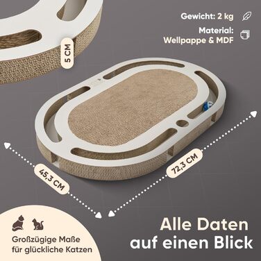 PAWZONE Драбина-крізь-стіну для котів, 72x45 см, двостороння, знімні елементи, іграшки, XXL картон, MDF, біла