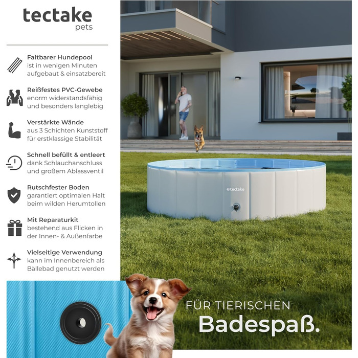 Басейн Tectake® для собак та дітей: надувний, складний, діаметр 120 см
