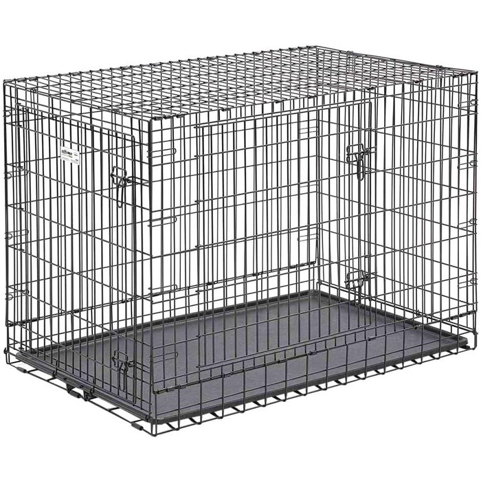 Клітка для собак MidWest Ultima Pro 742UP, 107 см, металева, двостулкова, складна, з перегородкою, з піддоном і роликами, сатинова чорна, 125x77x87 см