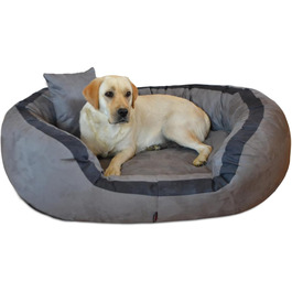 Ортопедичне ліжко для собак Tierlando® Pepper, ліжко-софа для собак, XL, віскоеластична піна, велюр, сірий, 110 см, велике та м'яке, PE4, розмір L +