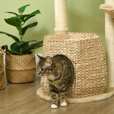 Дряпка для котів PawHut, сизалева, 2 кошики з подушками, 2 м'ячики, ангельський мотив, компактна, кремова