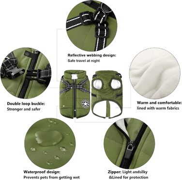 Зимова куртка для собак Aiboria: вітронепроникна, водонепроникна, 2-в-1, тепла, для цуценят, зелена