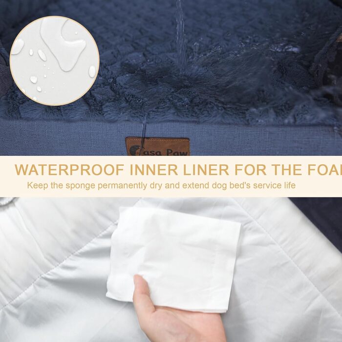 Ортопедичне водонепроникне ліжко для собак великих порід, Memory Foam, XL ліжко з бортиками, піна-яйце, антиковзаюча підкладка, Jumbo лежанка для собак, великий розмір, 114 x 91 x 22 см, Колір: Морська хвиля