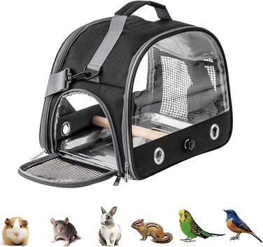 Транспортна сумка для папуг, переносна сумка для птахів з підставкою та підносом з нержавіючої сталі, легкий рюкзак для папуги, складана переносна коробка для птахів, переносна сумка для маленьких птахів, для папуг (чорна)