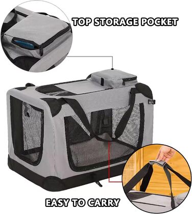 Транспортна сумка для собак і котів, складана переноска з підстилкою, ручками, з оксфордської тканини та сталевим каркасом, з кількома дверцятами (Рожева, 50 x 35 x 35 см)