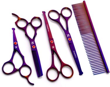 Набір професійних ножиць для грумінгу тварин 4,5-6,5 дюймів (5 шт.) з нержавіючої сталі, безпечні закруглені кінчики