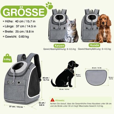 Рюкзак-переноска для тварин ALLSOPETS, дихаючий, для подорожей, темно-сірий, для великих котів і малих собак
