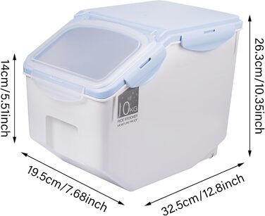 Контейнер для зберігання кормів для собак/кішок об'ємом 20 літрів, з відділенням для ласощів, герметичний, блакитний