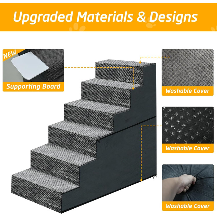 Сходинки для собак великих порід: 6 сходинок, антиковзаючі, широкі. Ідеально для літніх собак, цуценят та котів. Міцна та довговічна сходинка для дому.