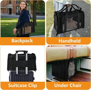 Транспортна сумка для тварин: складана переноска для кота та собаки, легка переноска з плечовим ременем, дихаюча переноска для подорожей та авто (чорна)