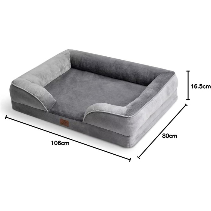 Ортопедичне ліжко для собак BEDSURE 106x80 см, ергономічний диван для великих собак, з яєчним поролоном, сірий, знімний чохол, антиковзке, пране