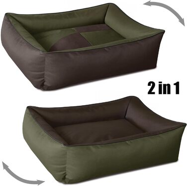 Собаче ліжко BedDog 2in1 MAX Quattro, велике лежак для собак з Cordura, миється, з бортиком, диван для собак, для дому та вулиці, XXL, Mystic, зелено-коричневий, 120 x 85 x 23 см