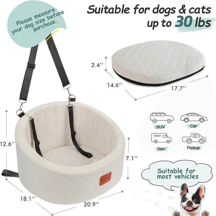 Зручний автокрісло для собак з кріпленням, автоліжко для тварин з неслизьким дном (Бежевий, Small)