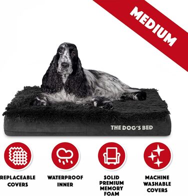Ортопедичне ліжко для собак з Memory Foam, чорне штучне хутро, середнього розміру, вологостійке, знімні чохли