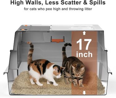 Велика лоток для котів з нержавіючої сталі з кришкою, XXXL, для великих та кількох котів, високі бортики, захист від протікання сечі, антибактеріальний, легко чистити