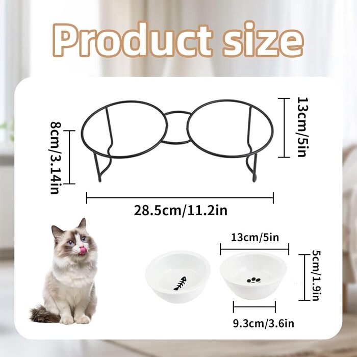 Миска для кота з автопоїльником, керамічна миска з металевим підставкою, миска для води та корму для котів, кошенят, собак, придатна для миття в посудомийній машині