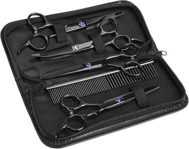 Набір догляду за тваринами, 7 шт. - професійні ножиці для собак та котів, нержавіюча сталь