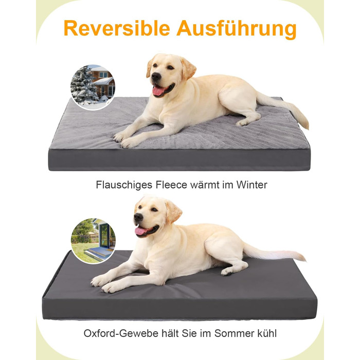 Ортопедичне ліжко для собак великих порід KSIIA, 91x68 см, знімний чохол, двостороннє, темно-сірий колір