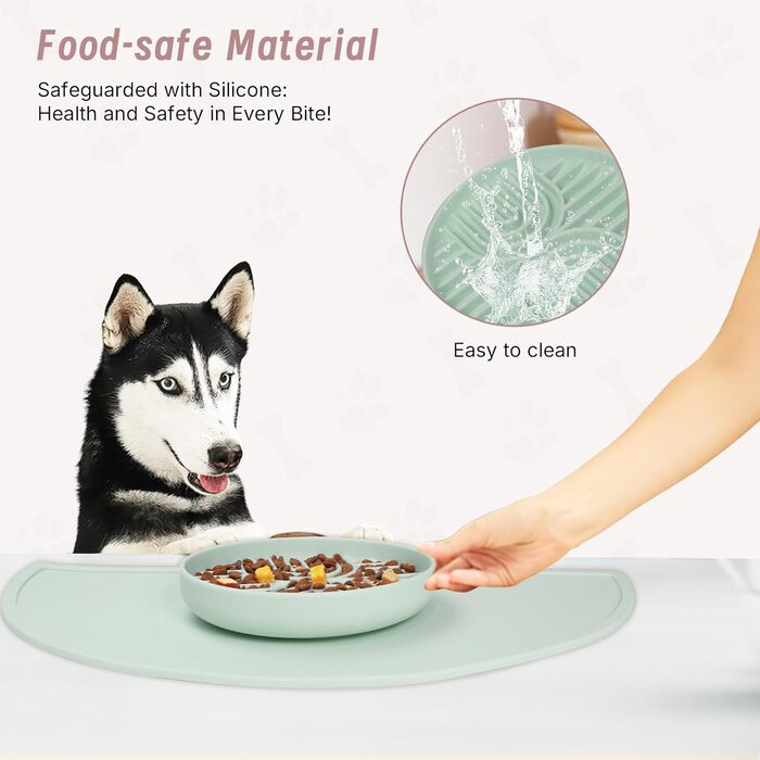 Набір мисок для собак Slow Feeder та килимок для годування, силікон. Ідеально для собак малих та середніх порід, з присосками, нековзний, легко миється, підняті краї, шавлія.