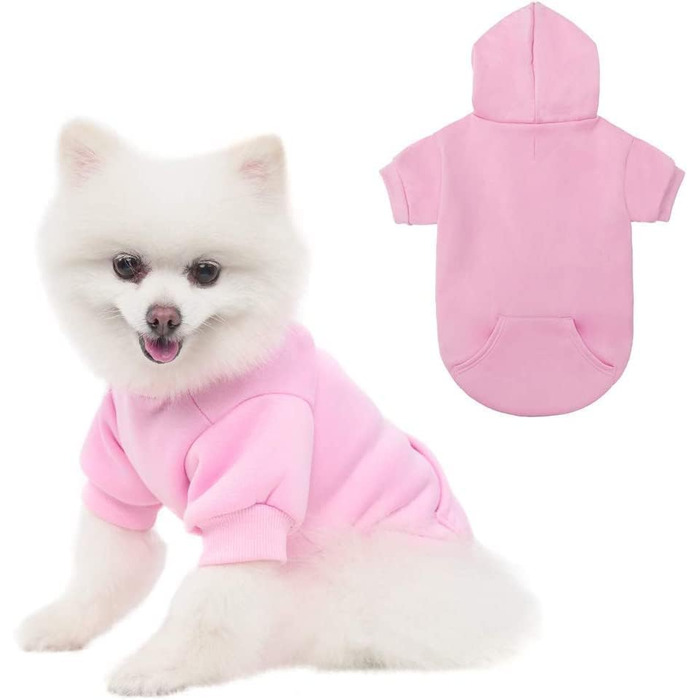 KOOLTAIL Пуловер з капюшоном для собак – теплий, м'який, з отвором для повідка та кишенею, зимовий одяг для собак, кошенят, дівчаток (Small/Medium, Рожевий)
