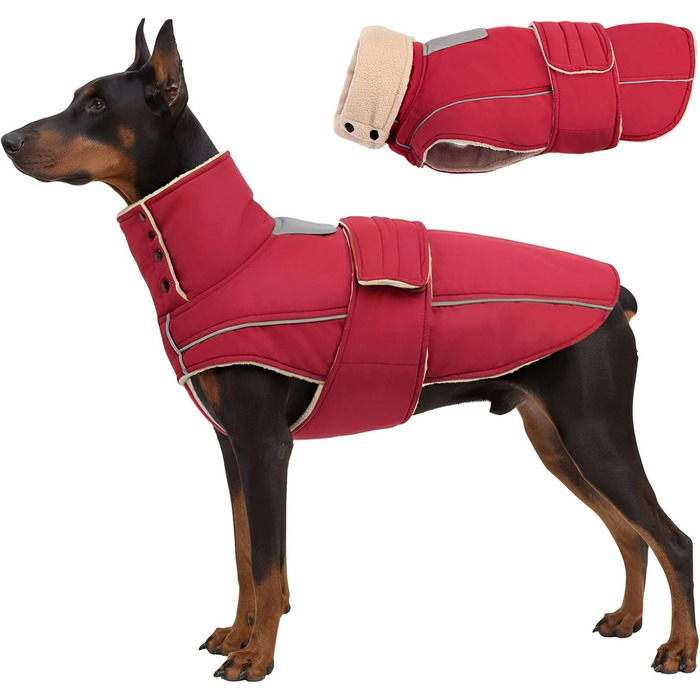 Теплий зимовий одяг для собак ASENKU: куртка та плащ для великих собак з відбиваючим коміром та водонепроникним покриттям (Коричнево-червоний, 3XL/X-Large)