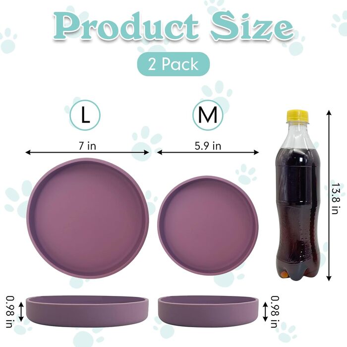 Набір мисок для котячого корму Apatal з силікону, 15 см, набір з 2 мисок, для сухого та вологого корму, фіолетовий колір