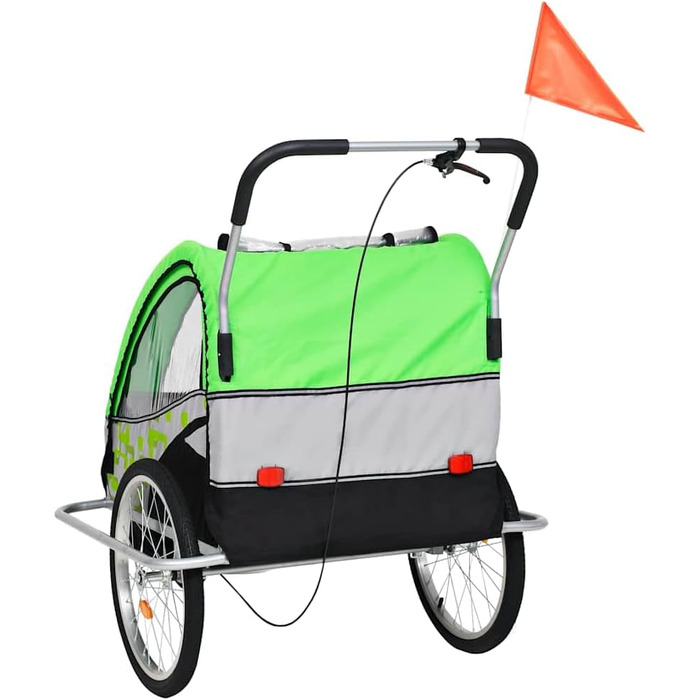 Причіп для собак та дітей 2-в-1: велосипедний причіп та візок, зелено-сірий. Для покупок, подорожей, велопрогулянок. Швидкий монтаж