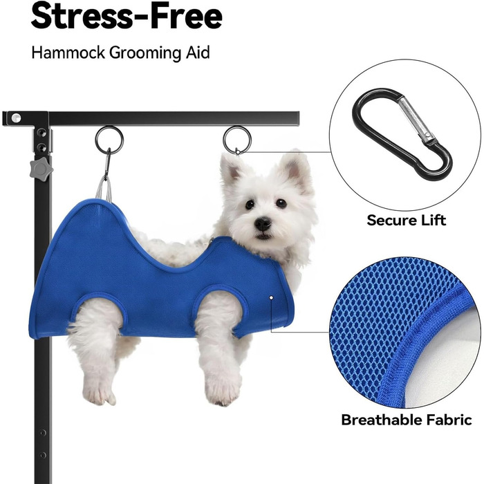 Підставка для грумінгу тварин з металу WZBHCZLJ зі складним дизайном та розслаблюючою гамаком. Стійка до корозії, нержавіюча сталь