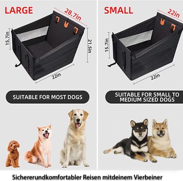 Автокрісло для собак великих порід до 50 кг, чорне, 56x56 см. Стабільне, вологостійке, неслизьке