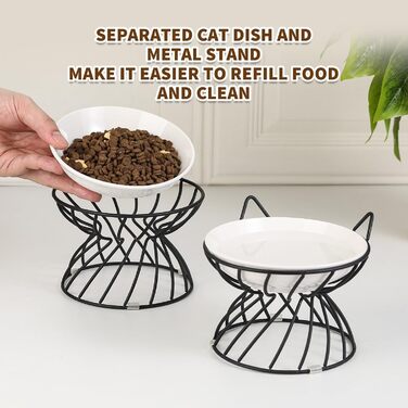 Підвищена годівниця для котів, керамічна, 250 мл, біла. Набір мисок для котів з антиковзним металевим підставкою, запобігає блювоті.