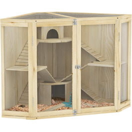 Клітка для хом'яків PawHut з дерева, 4 рівні, будиночок, гойдалка, годівниця, рампи, клітка для дрібних тварин, підходить для хом'яків та мишей, 115 x 69,5 x 79 см