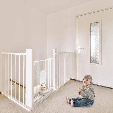 Захисні ворота для дітей та домашніх тварин SUBTLETY з дверцятами для котів, розширювані, без свердління, 85-95 см, білий