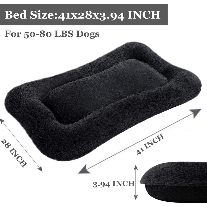 Coohom Fulffy Лежанка для собак, плюш, зручна, неслизька, пральна, для середніх та великих собак (XL, чорний) 104 x 71 x 10 см