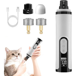 Електричний точило для собачих кігтів, пристрій для шліфування кігтів з LED-підсвічуванням, бездротова зарядка USB, запасні насадки для цуценят, обрізання кігтів для собак та котів (1+2 x запасна насадка)