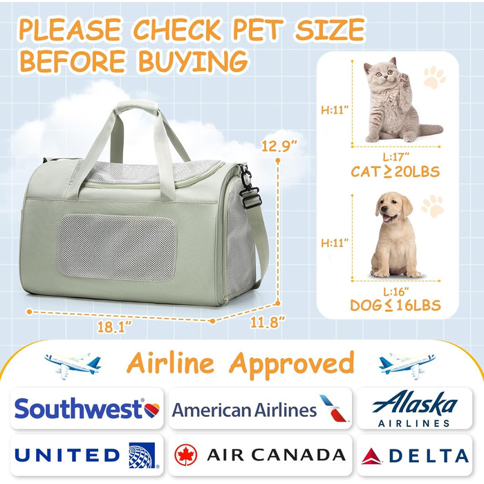 Транспортна переноска для котів та собак великих порід, 13 кг, 53x36x34 см, зелена