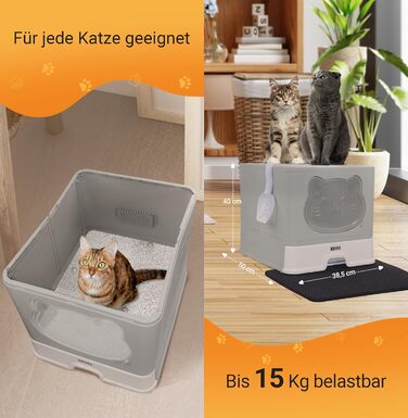 Туалет для котів BIESMA XXL з килимком, совком, висувним лотком і кришкою, для котів до 15 кг