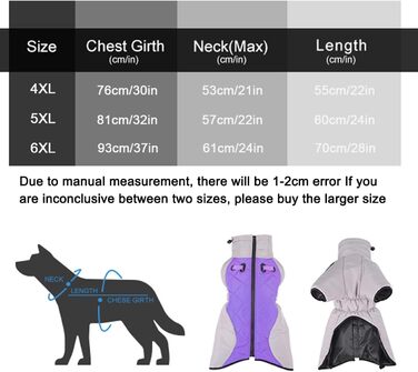 Водонепроникний теплий зимовий одяг для собак - куртка-манта для собак середніх та великих порід, фіолетовий, 5XL