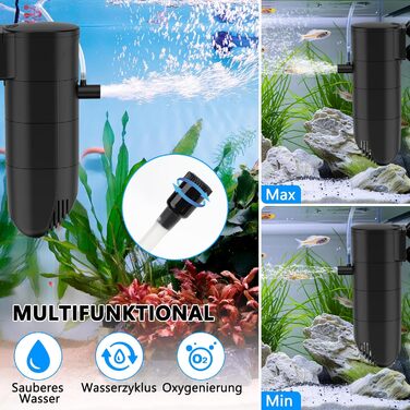 Внутрішній фільтр для акваріума fishkeeper, 6 Вт, регульований потік 400 л/год, потрійна очистка, для малих акваріумів до 200 л