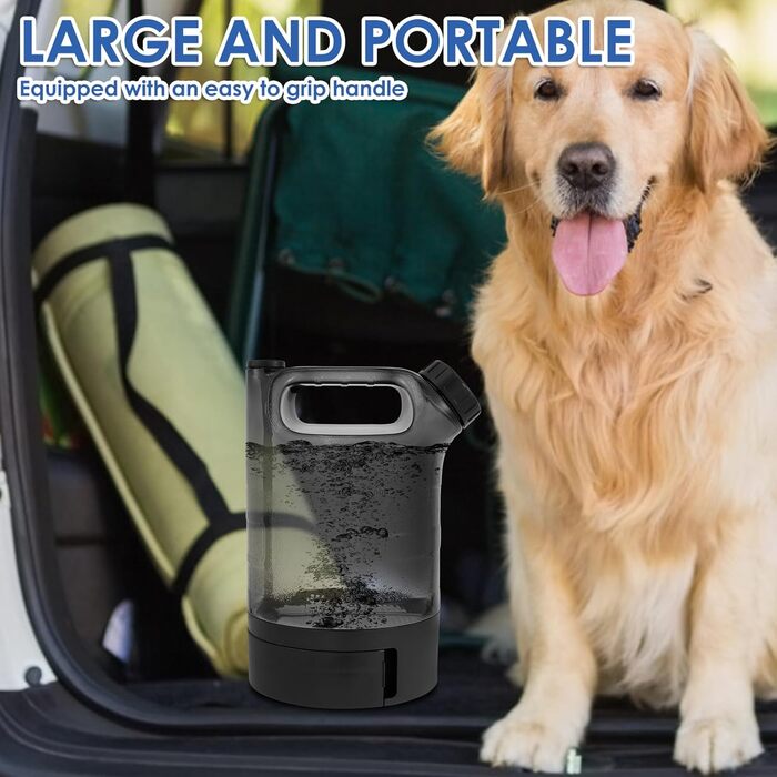 Водяна пляшка для собак об'ємом 2500 мл, портативна XXL велика, витокозахисна, для подорожей, парків, кемпінгу, походів (чорна)