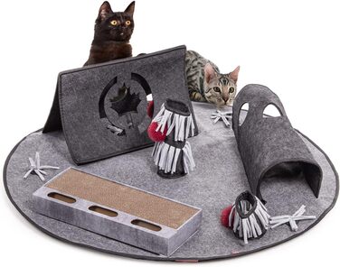 Інтерактивний килимок-іграшка для котів CanadianCat Cosmo, сірий, 105x105x30 см, розвивальний інтелектуальний килим для котів