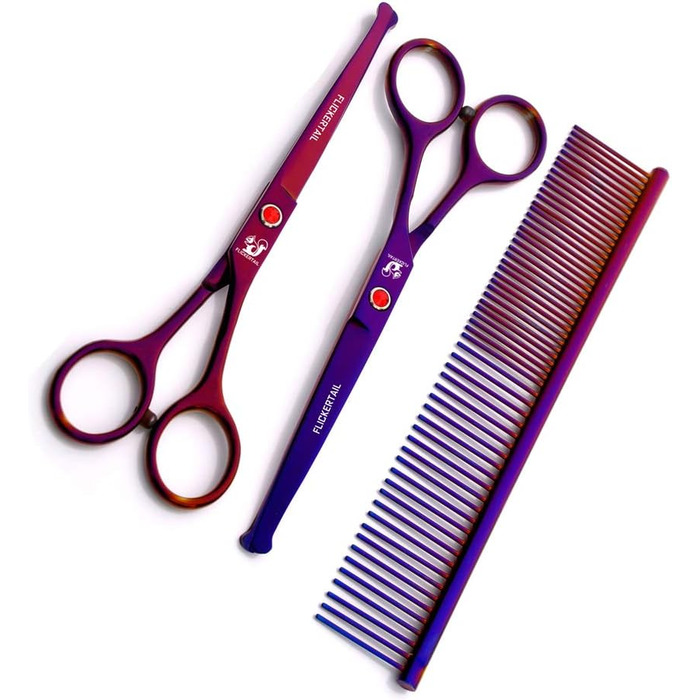 Набір професійних ножиць для грумінгу домашніх тварин 6,5 дюймів, нержавіюча сталь, прямі та вигнуті ножиці, безпечні закруглені кінчики